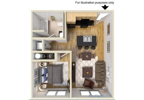 Floor plan for 1 bed, 1 bath, 552 sqft